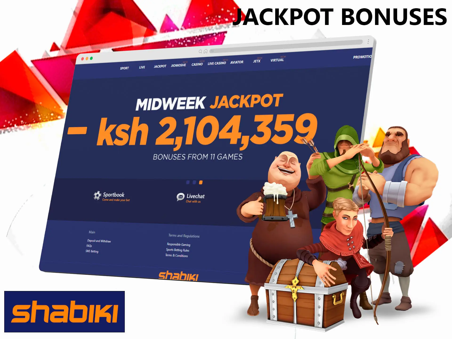 Shabiki gives you the opportunity to get lucrative bonuses for betting on jackpot games
